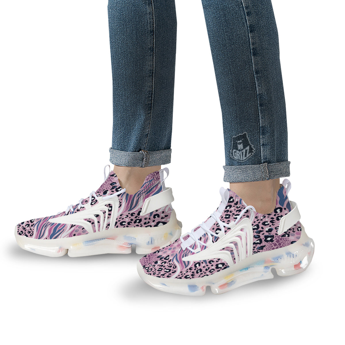 Pastel Mix Animal Skin Print White Gym Shoes-grizzshop
