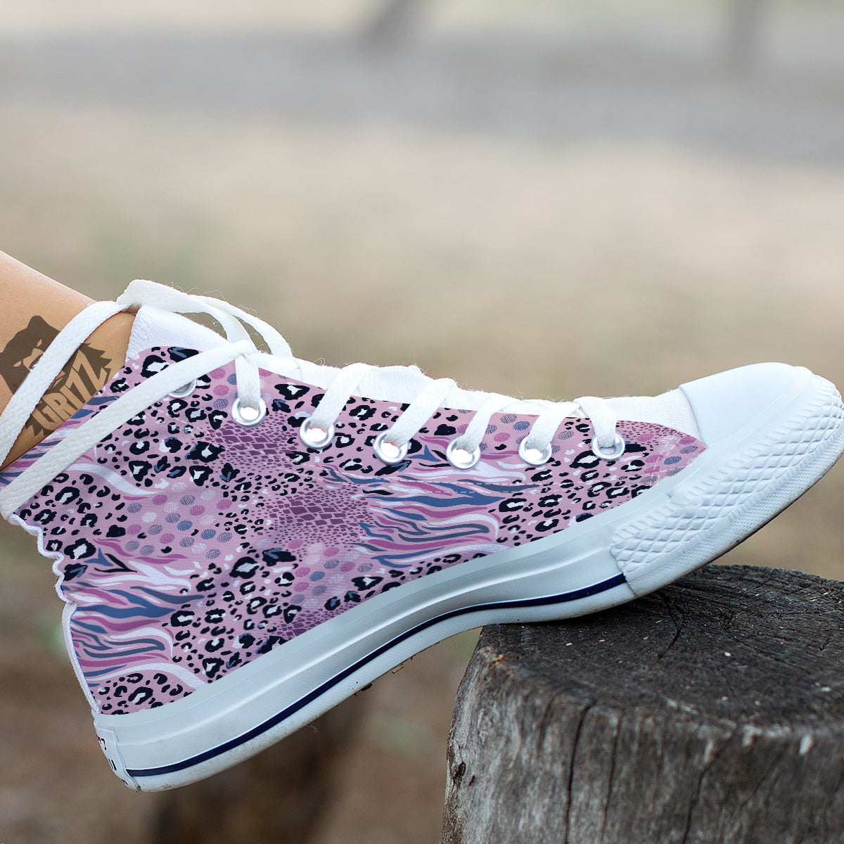 Pastel Mix Animal Skin Print White High Top Shoes-grizzshop