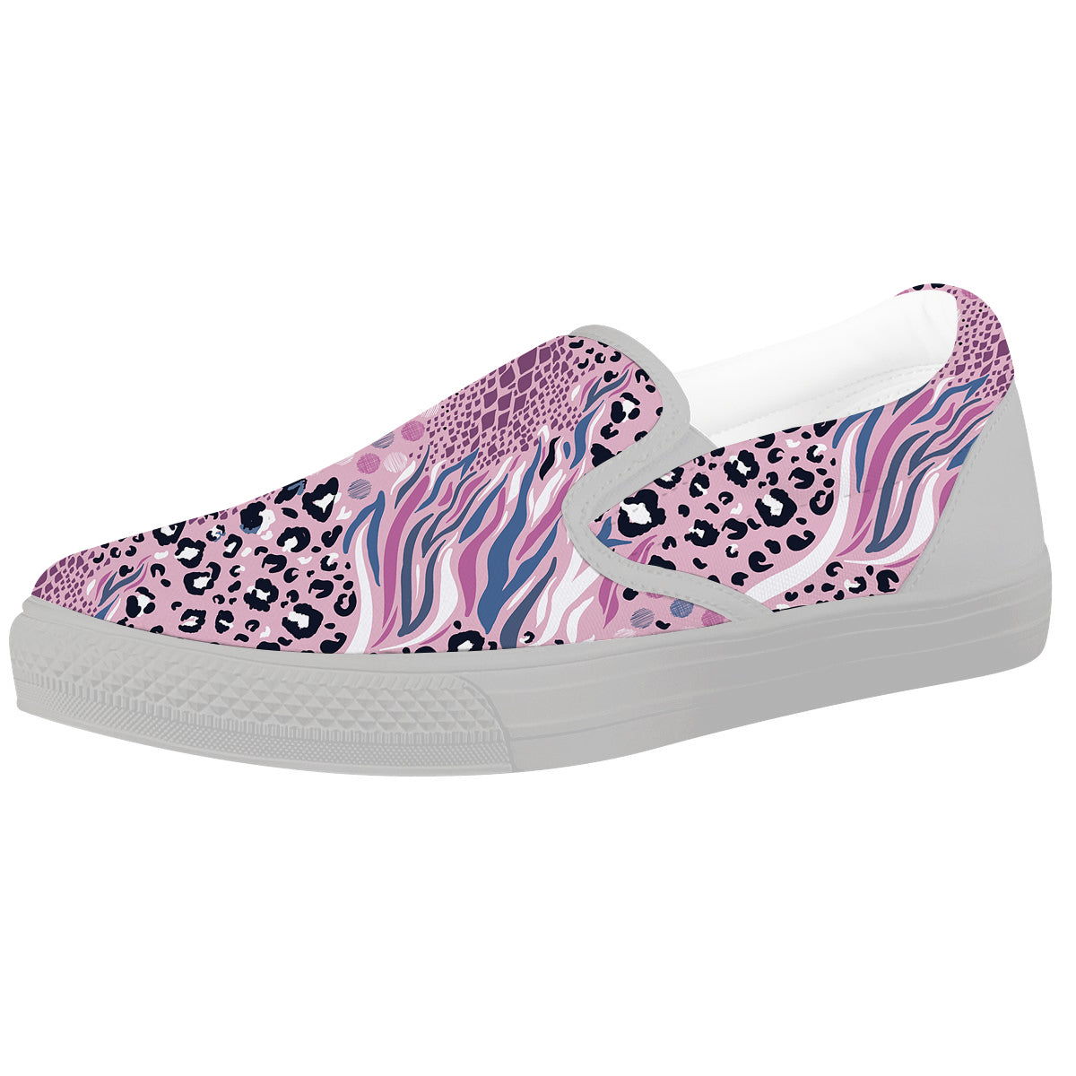 Pastel Mix Animal Skin Print White Slip On Shoes-grizzshop