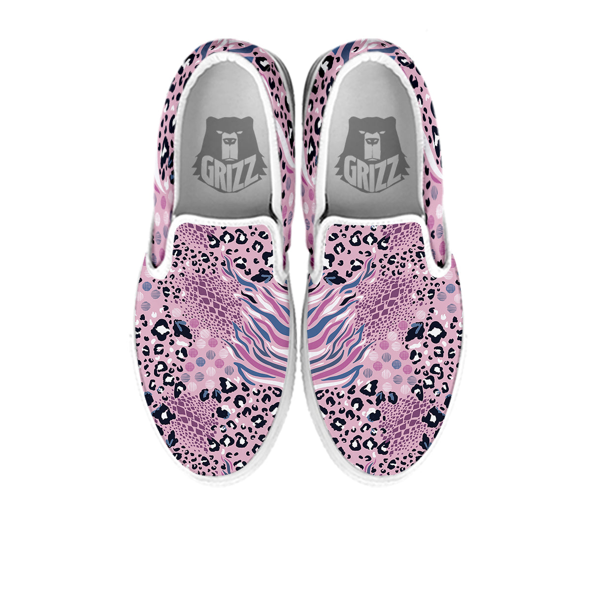 Pastel Mix Animal Skin Print White Slip On Shoes-grizzshop