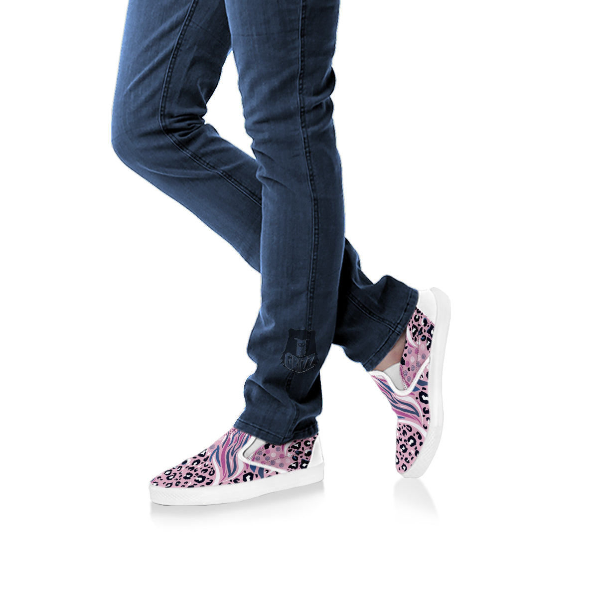 Pastel Mix Animal Skin Print White Slip On Shoes-grizzshop