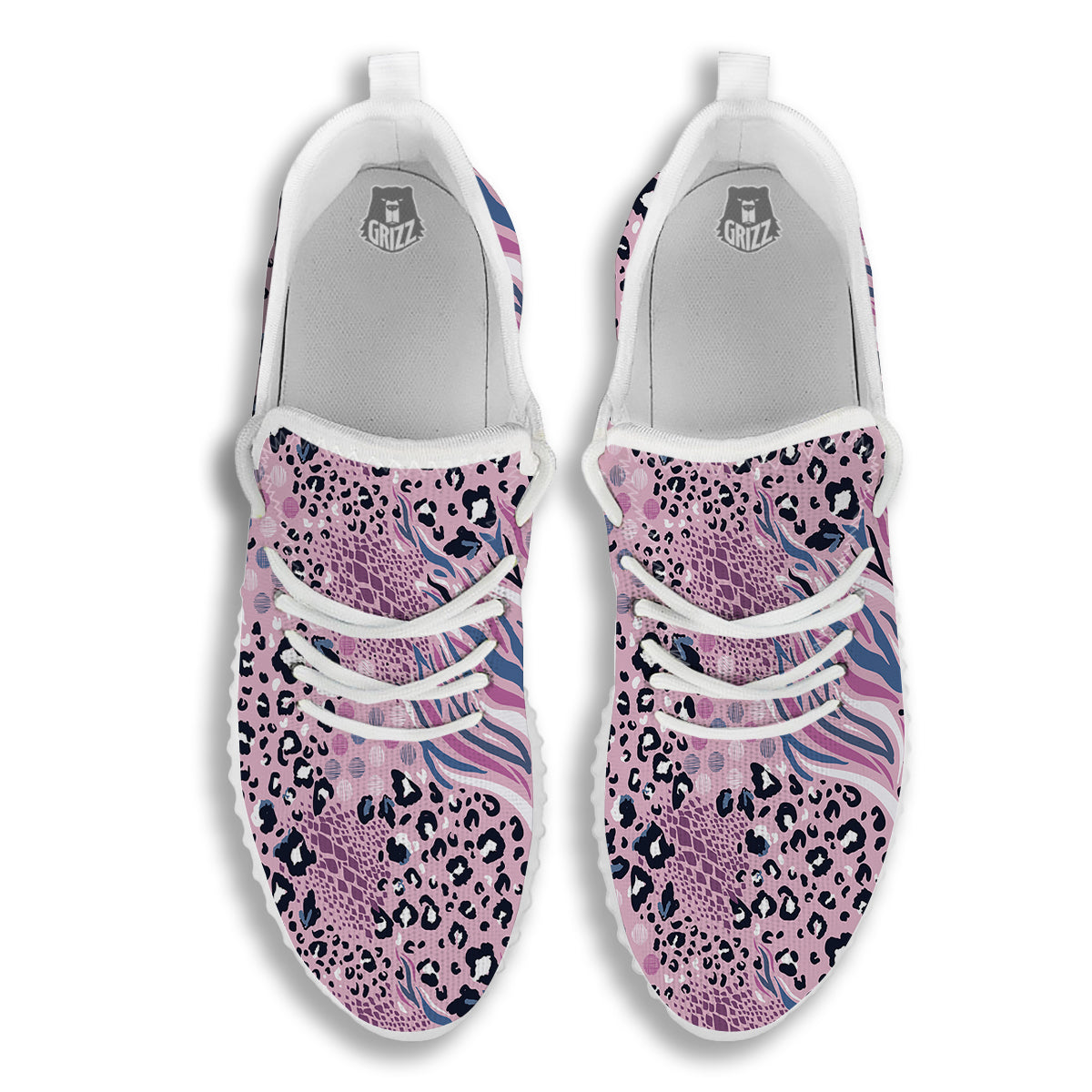 Pastel Mix Animal Skin Print White Walking Shoes-grizzshop