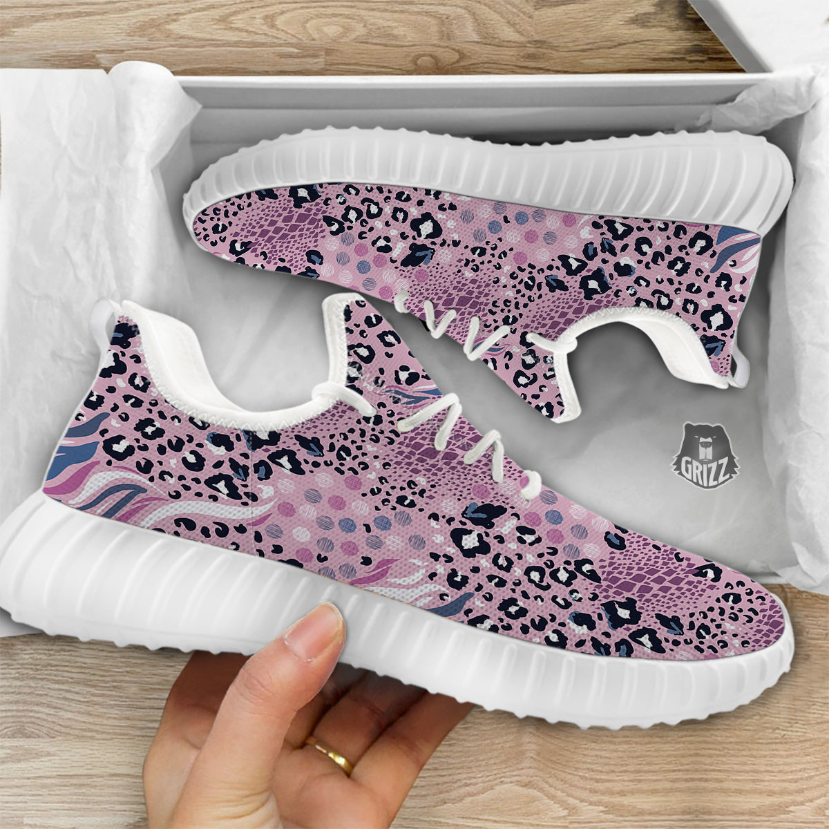 Pastel Mix Animal Skin Print White Walking Shoes-grizzshop