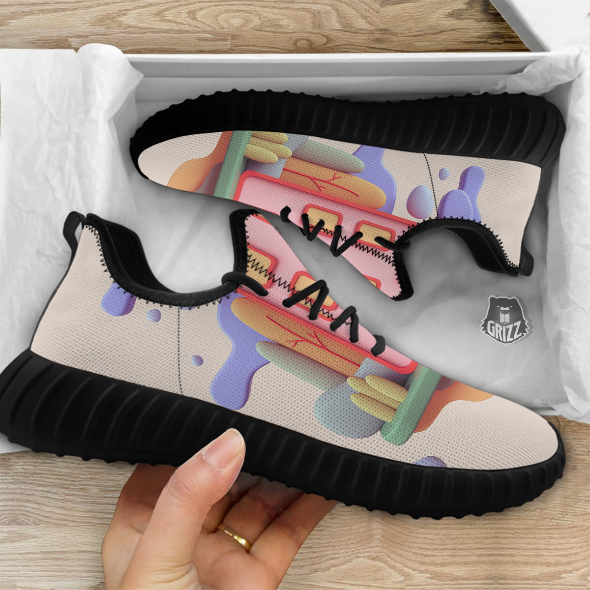 Pastel Modern House Print Black Walking Shoes-grizzshop
