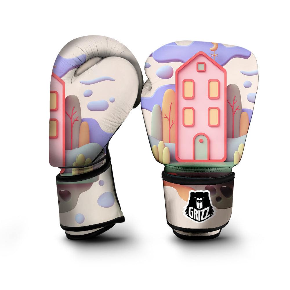 Pastel Modern House Print Boxing Gloves-grizzshop