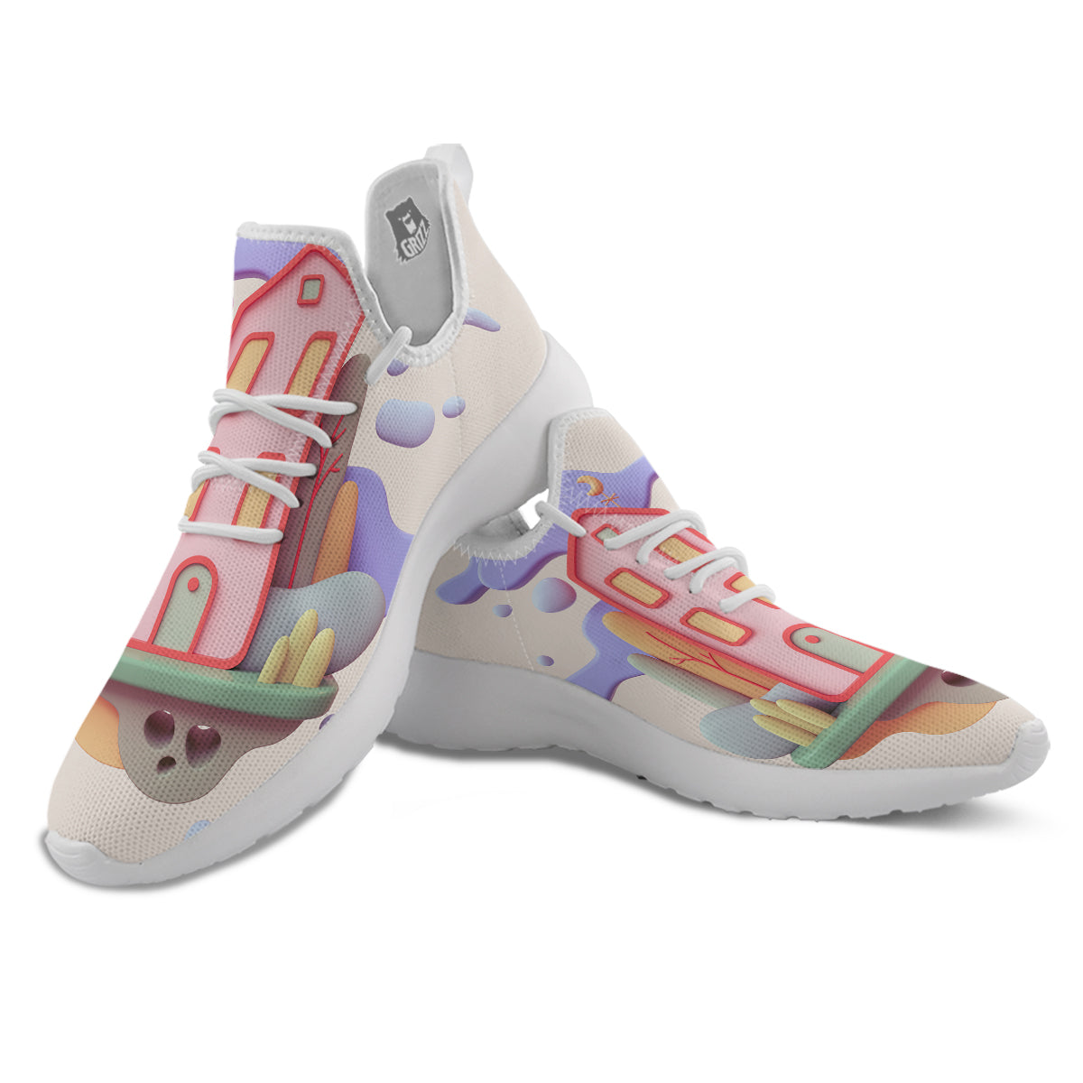 Pastel Modern House Print White Athletic Shoes-grizzshop