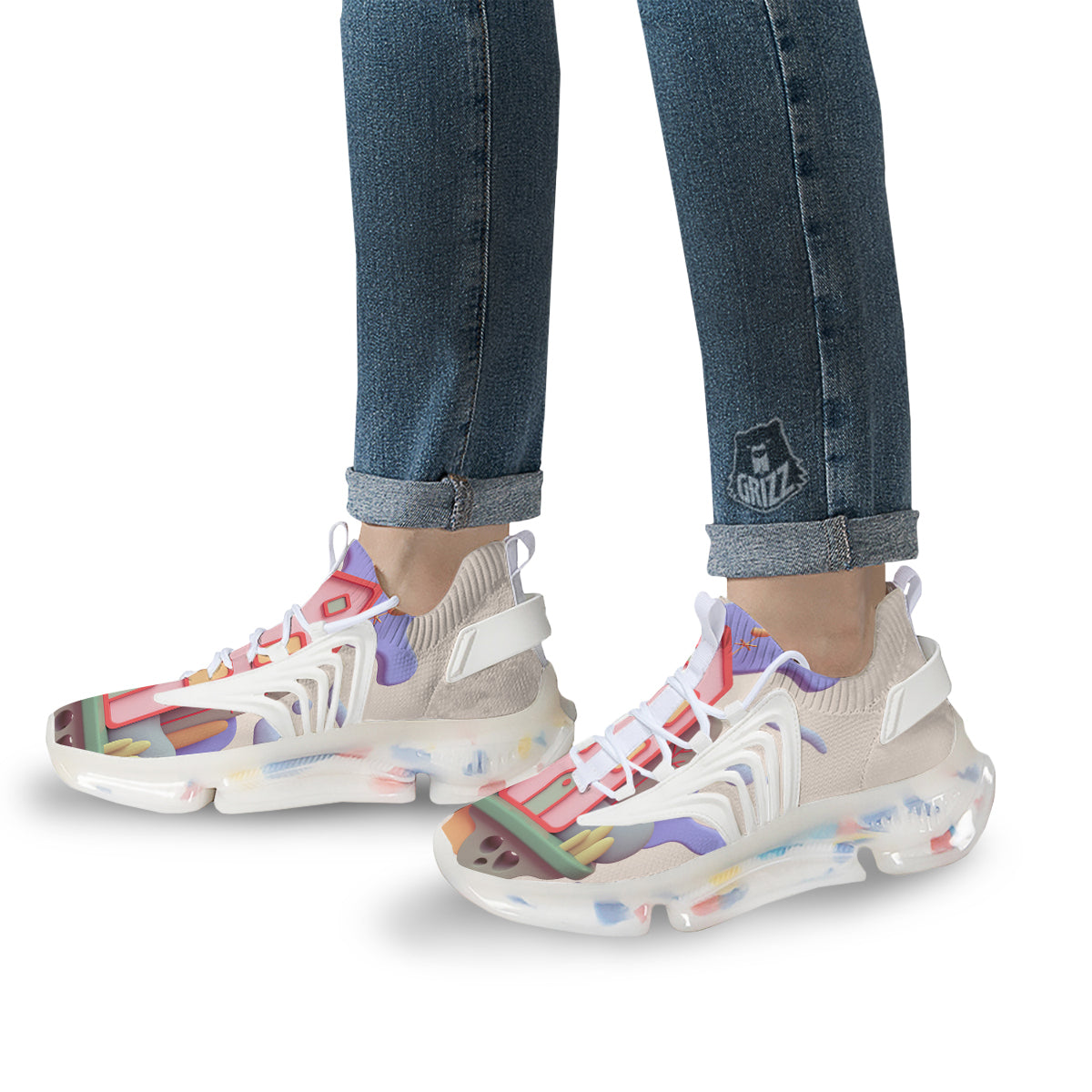 Pastel Modern House Print White Gym Shoes-grizzshop