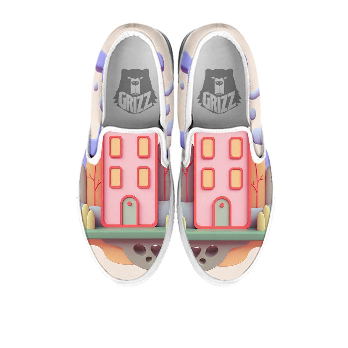 Pastel Modern House Print White Slip On Shoes-grizzshop