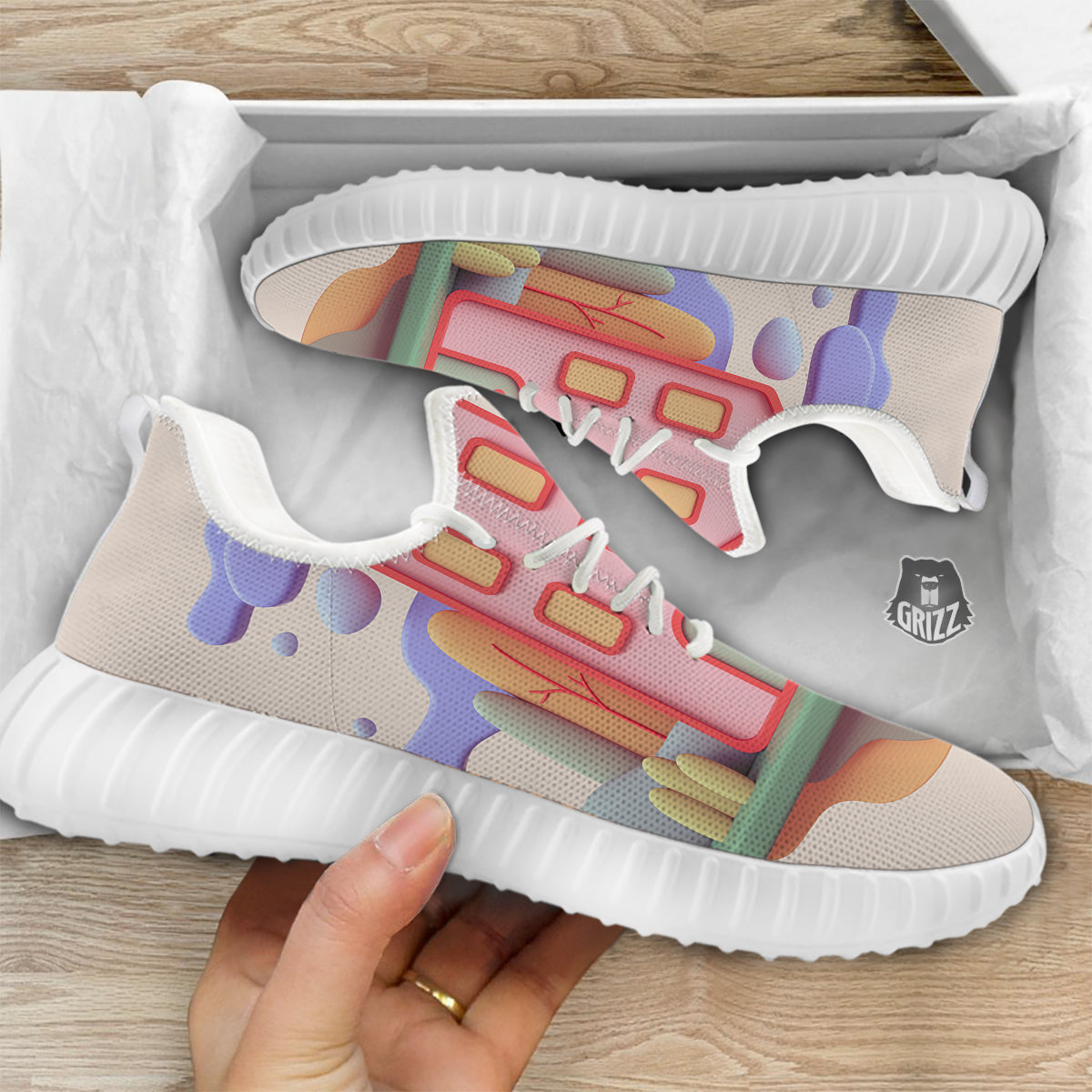 Pastel Modern House Print White Walking Shoes-grizzshop