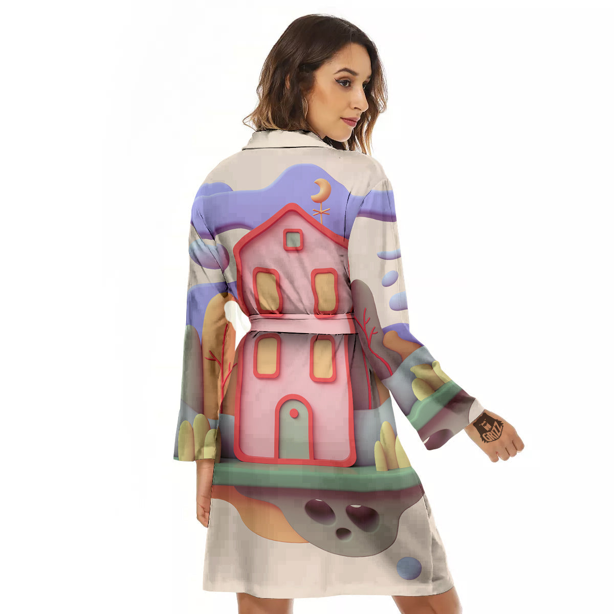 Pastel Modern House Print Women's Robe-grizzshop