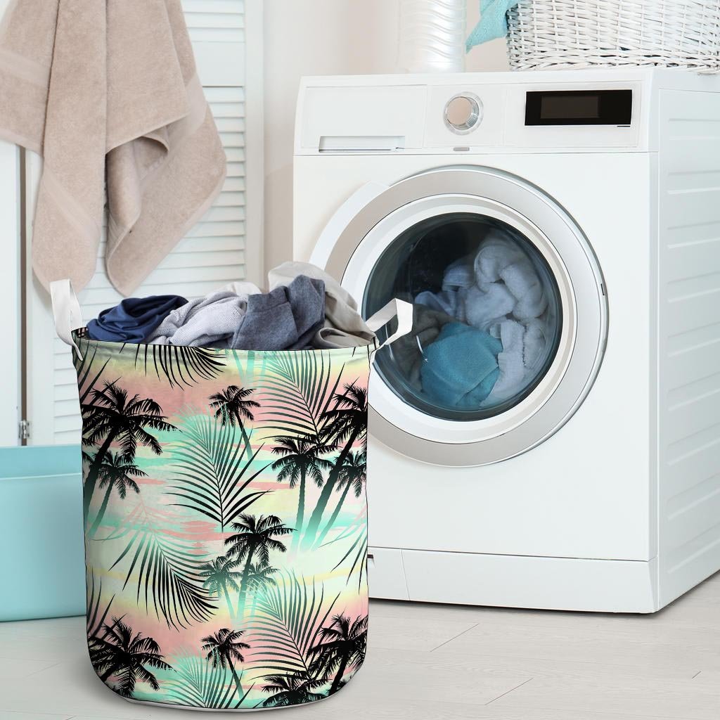 Pastel Palm Tree Hawaiian Print Laundry Basket-grizzshop