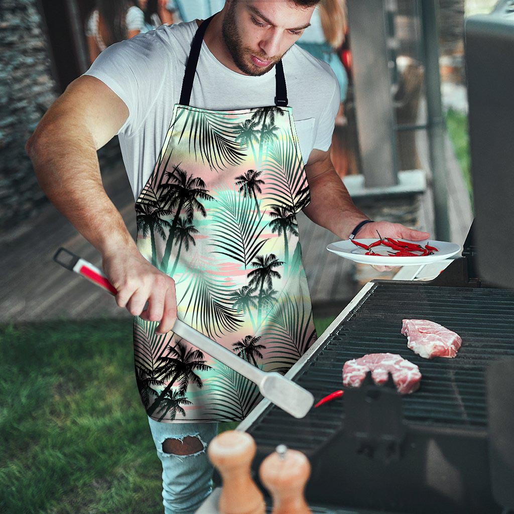 Pastel Palm Tree Hawaiian Print Men's Apron-grizzshop