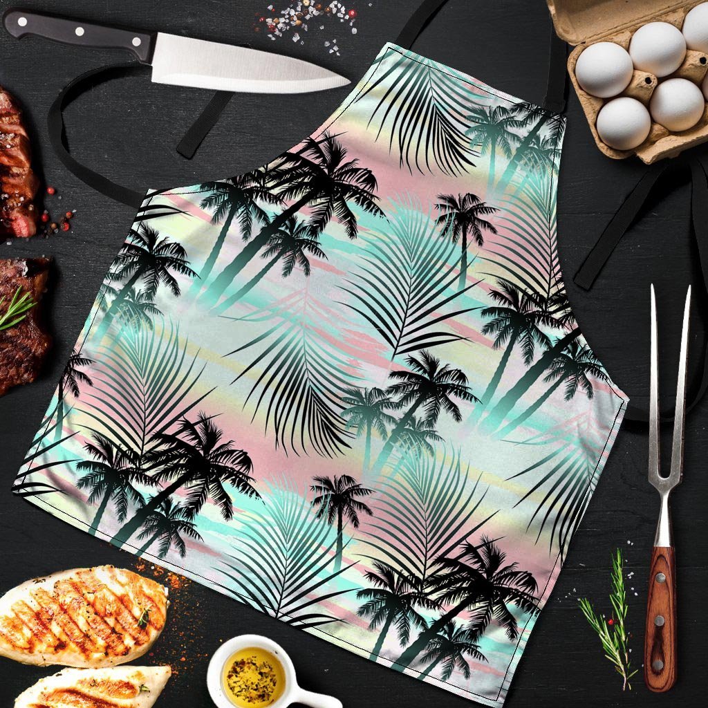 Pastel Palm Tree Hawaiian Print Men's Apron-grizzshop