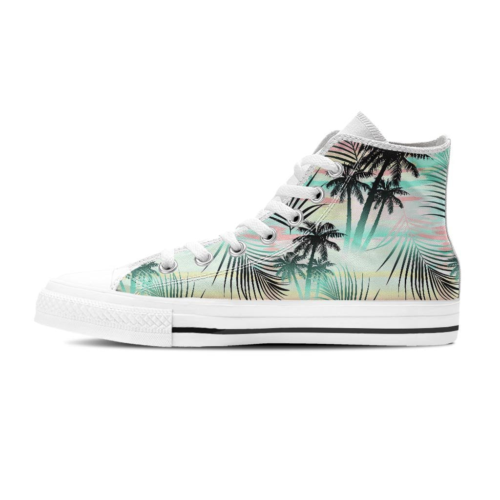 Pastel Palm Tree Hawaiian Print Women's High Top Shoes-grizzshop
