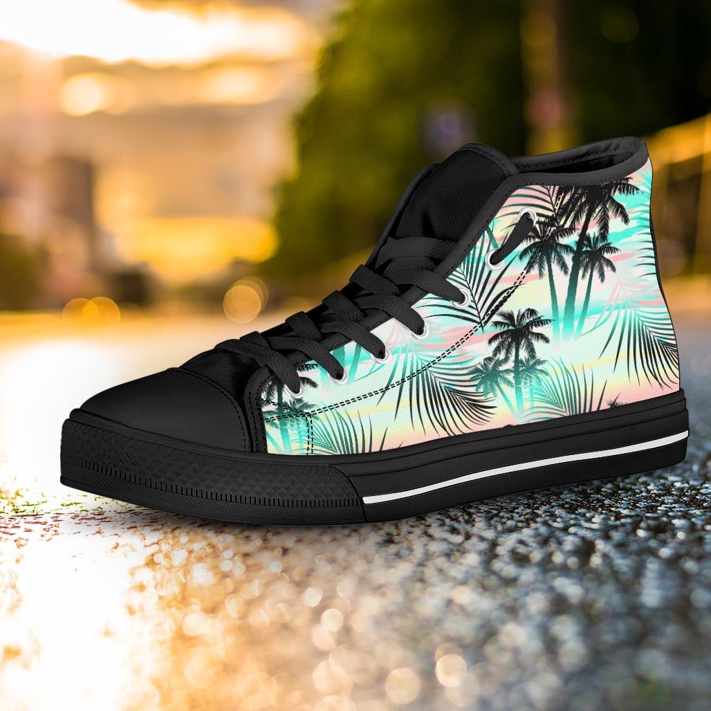 Pastel Palm Tree Hawaiian Print Women's High Top Shoes-grizzshop
