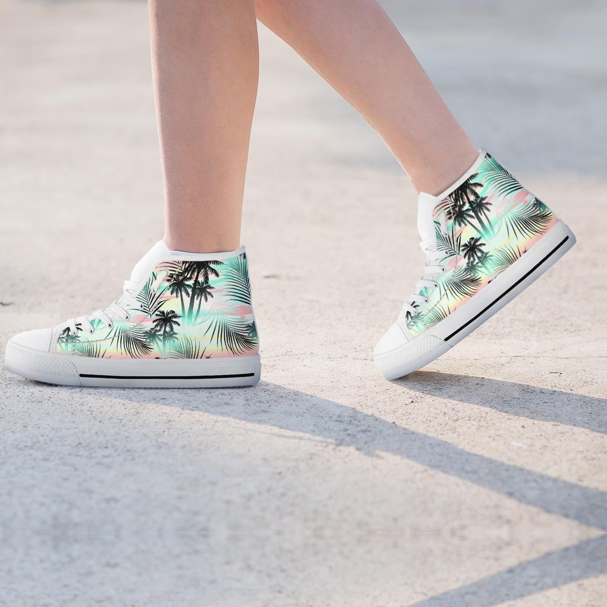 Pastel Palm Tree Hawaiian Print Women's High Top Shoes-grizzshop