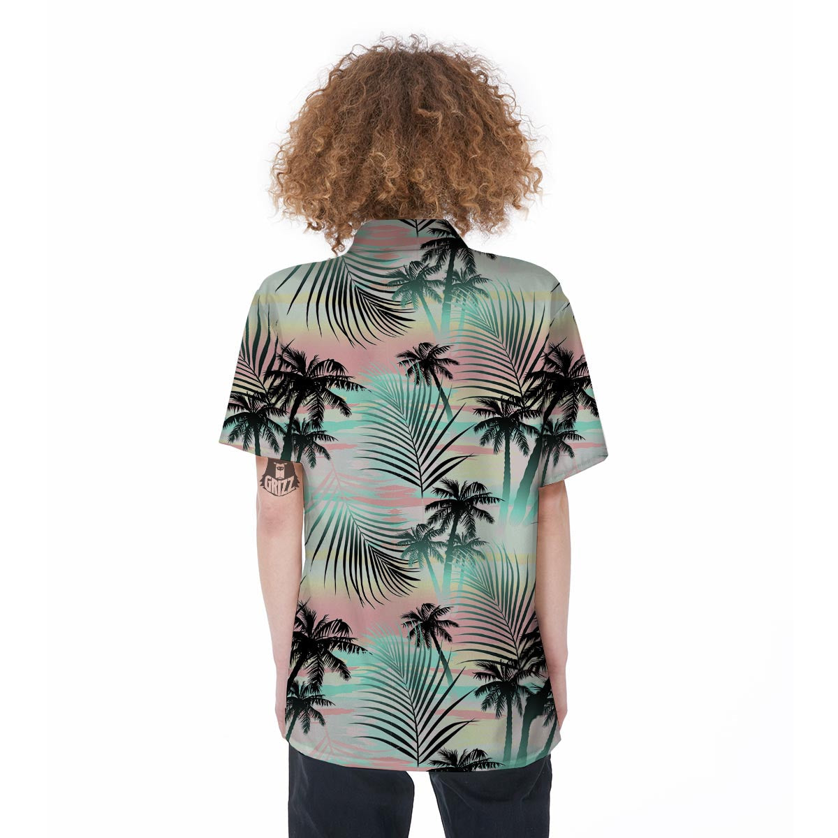 Pastel Palm Tree Hawaiian Print Women's Short Sleeve Shirts-grizzshop