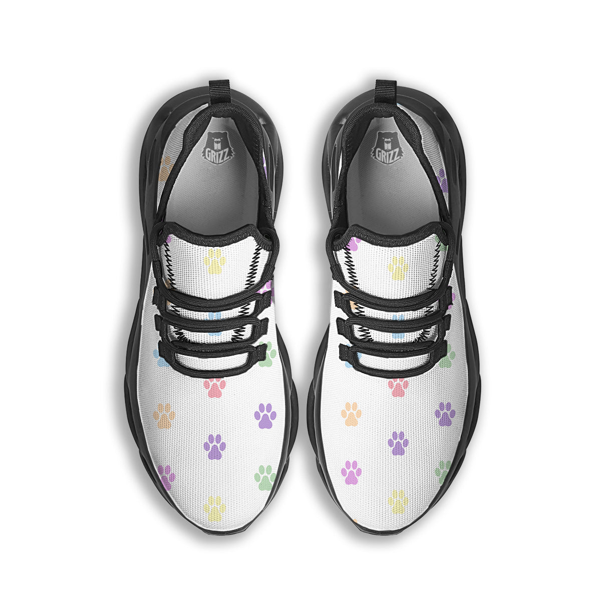 Pastel Paw Print Black Running Shoes-grizzshop