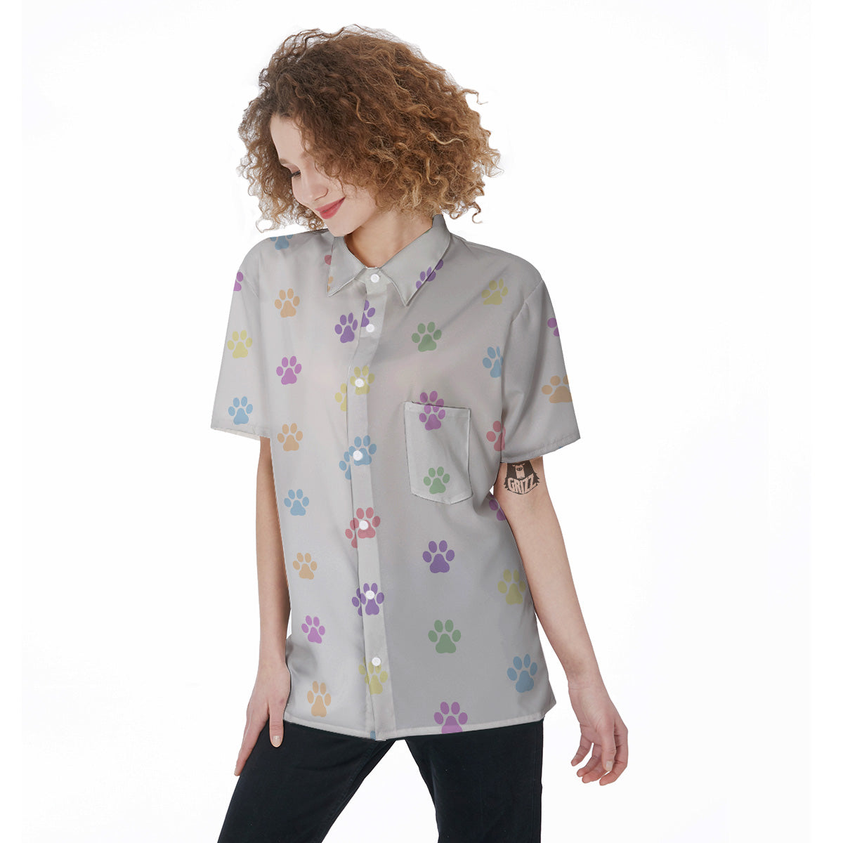 Pastel Paw Print Women's Short Sleeve Shirts-grizzshop