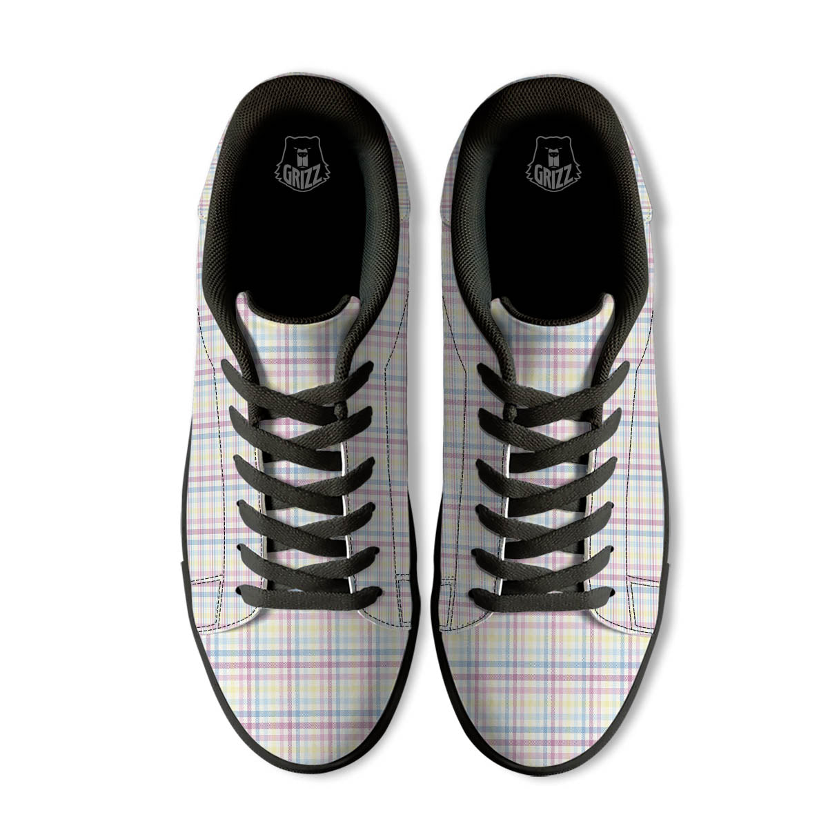 Pastel Plaid Cotton Candy Print Pattern Black Low Top Sneakers-grizzshop
