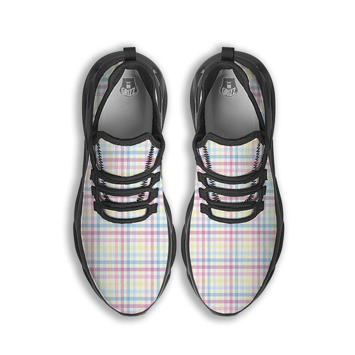 Pastel Plaid Cotton Candy Print Pattern Black Running Shoes-grizzshop