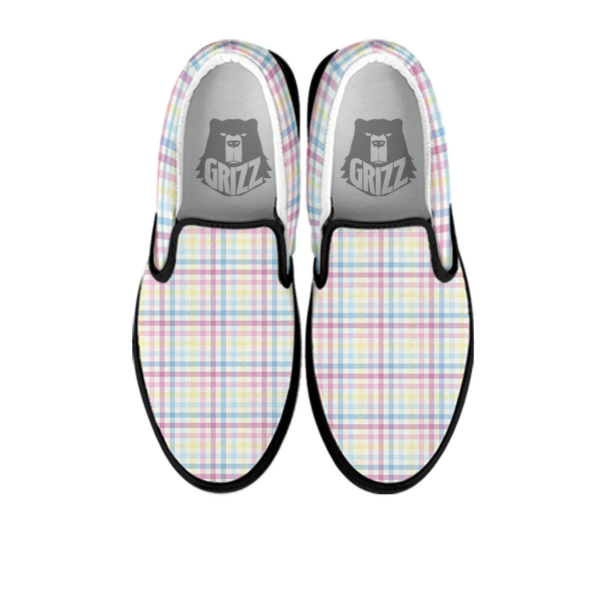 Pastel Plaid Cotton Candy Print Pattern Black Slip On Shoes-grizzshop