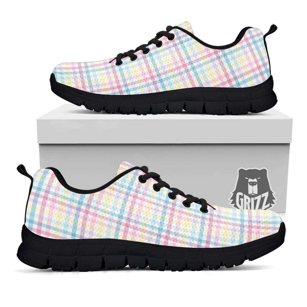 Pastel Plaid Cotton Candy Print Pattern Black Sneaker-grizzshop