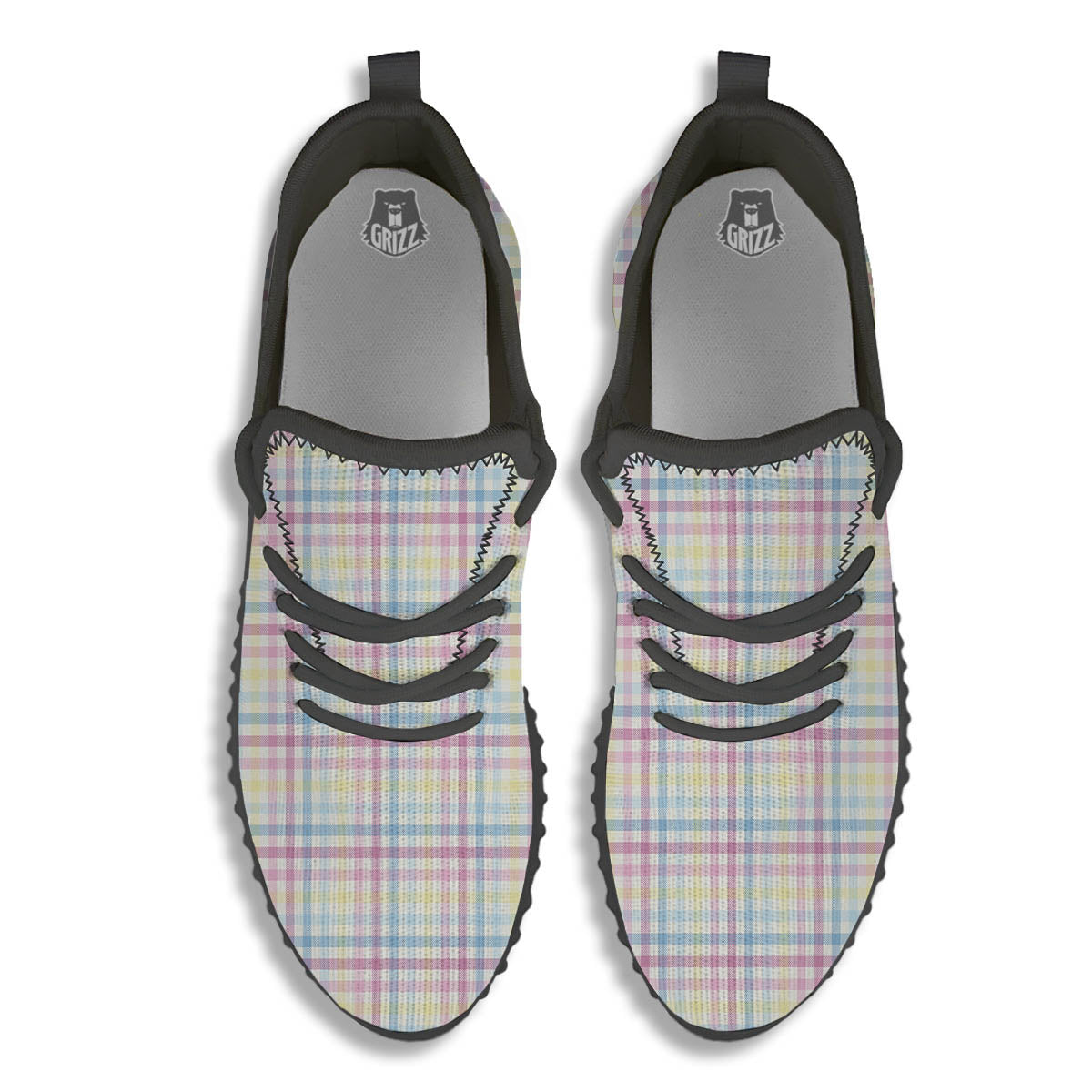 Pastel Plaid Cotton Candy Print Pattern Black Walking Shoes-grizzshop