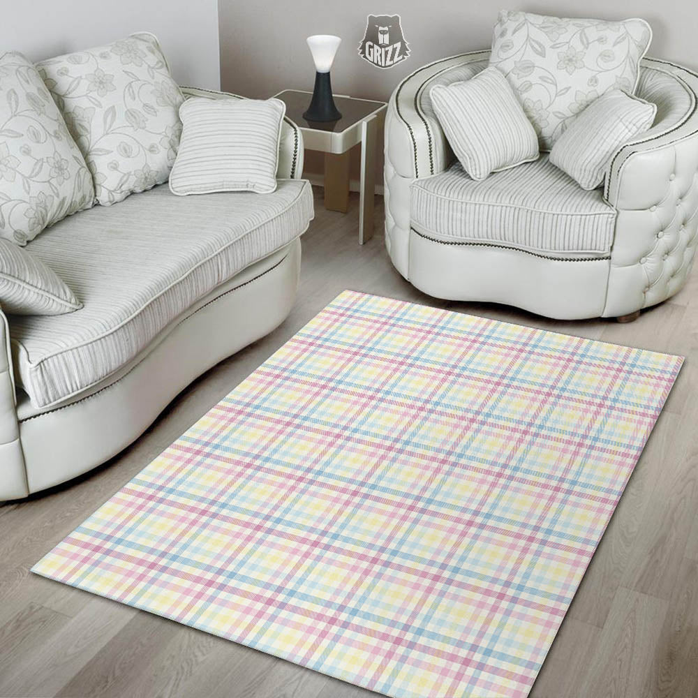 Pastel Plaid Cotton Candy Print Pattern Floor Mat-grizzshop