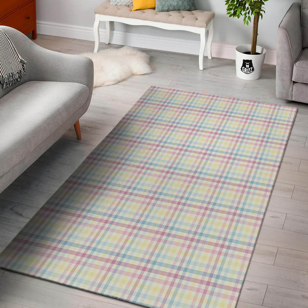 Pastel Plaid Cotton Candy Print Pattern Floor Mat-grizzshop