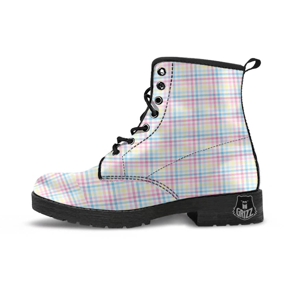 Pastel Plaid Cotton Candy Print Pattern Leather Boots-grizzshop
