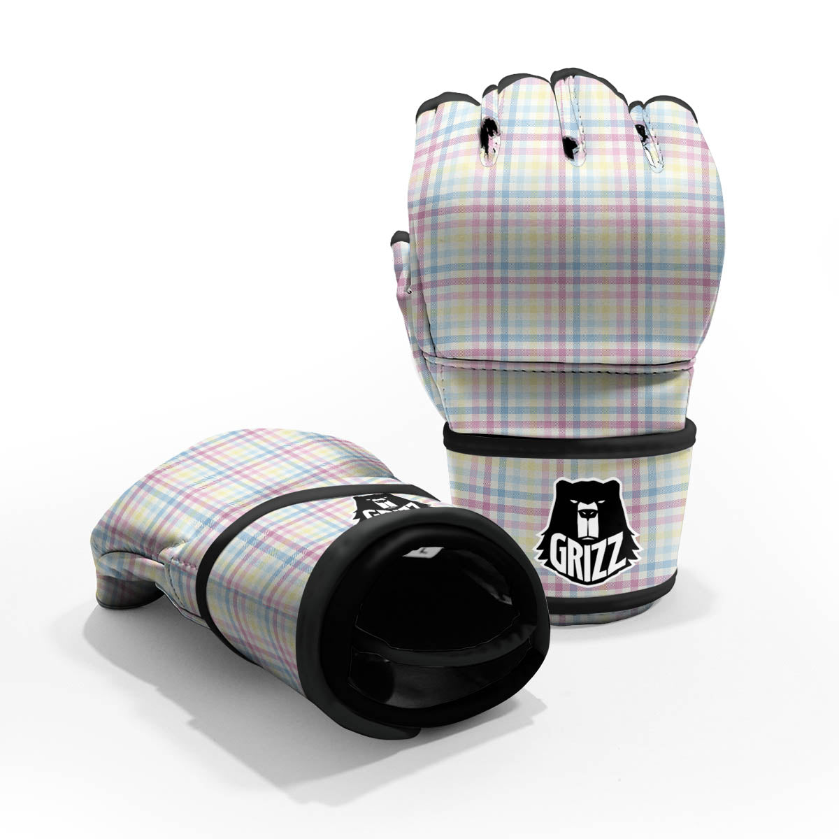 Pastel Plaid Cotton Candy Print Pattern MMA Gloves-grizzshop