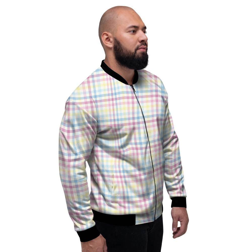 Pastel Plaid Cotton Candy Print Pattern Men's Bomber Jacket-grizzshop