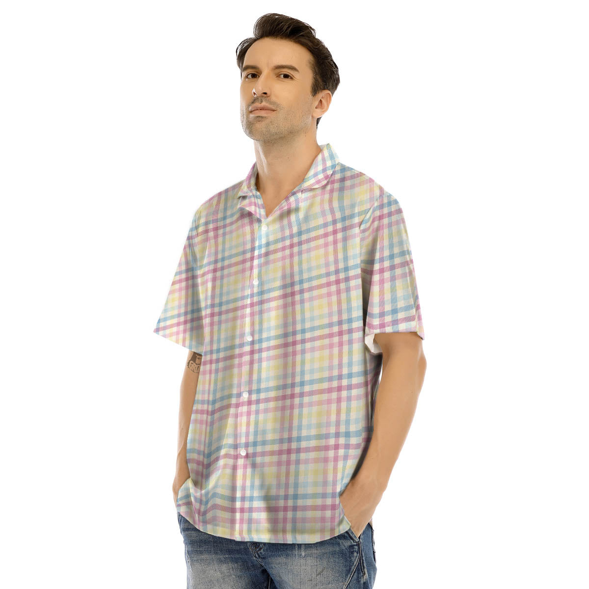 Pastel Plaid Cotton Candy Print Pattern Men's Hawaiian Shirt-grizzshop