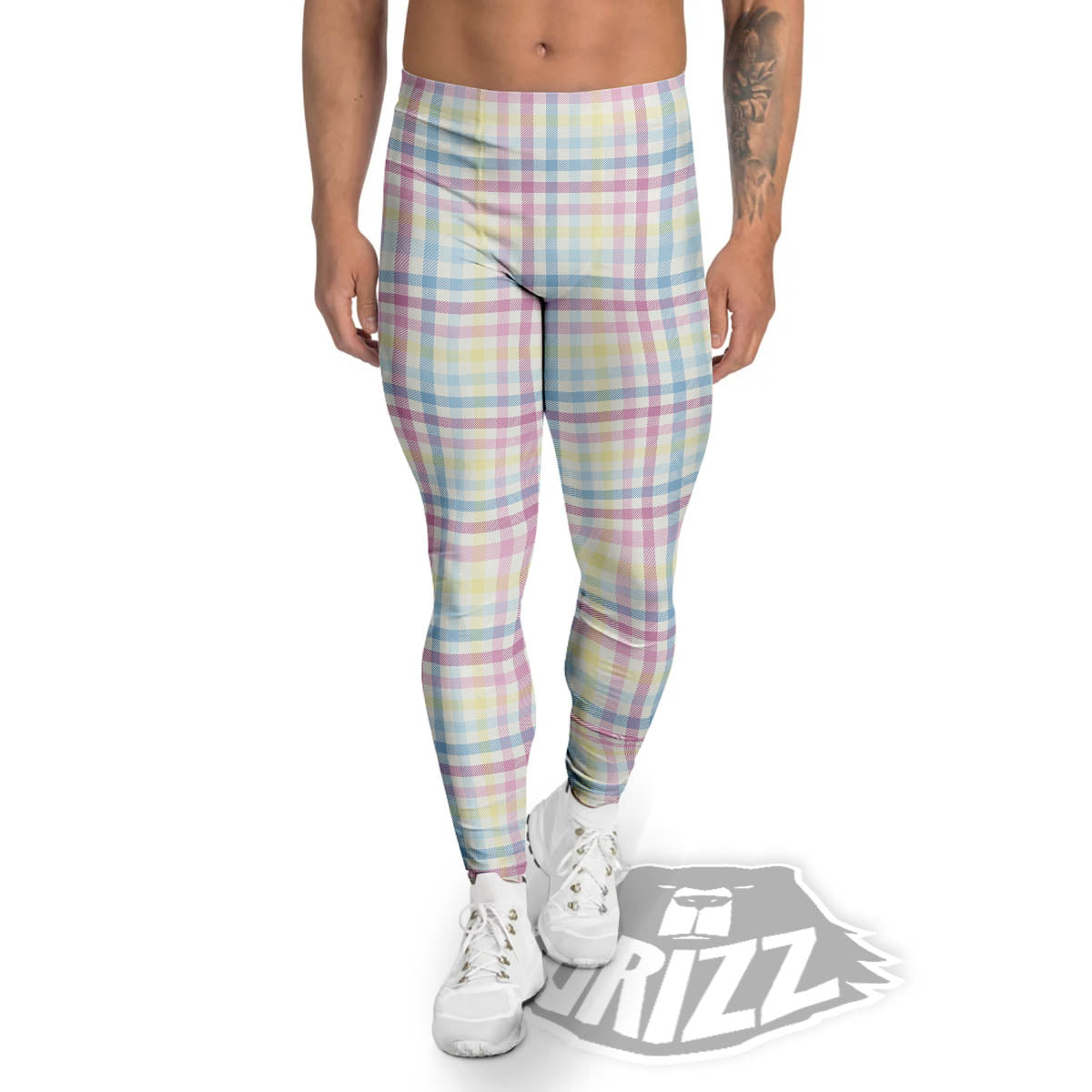 Pastel Plaid Cotton Candy Print Pattern Men's Leggings-grizzshop