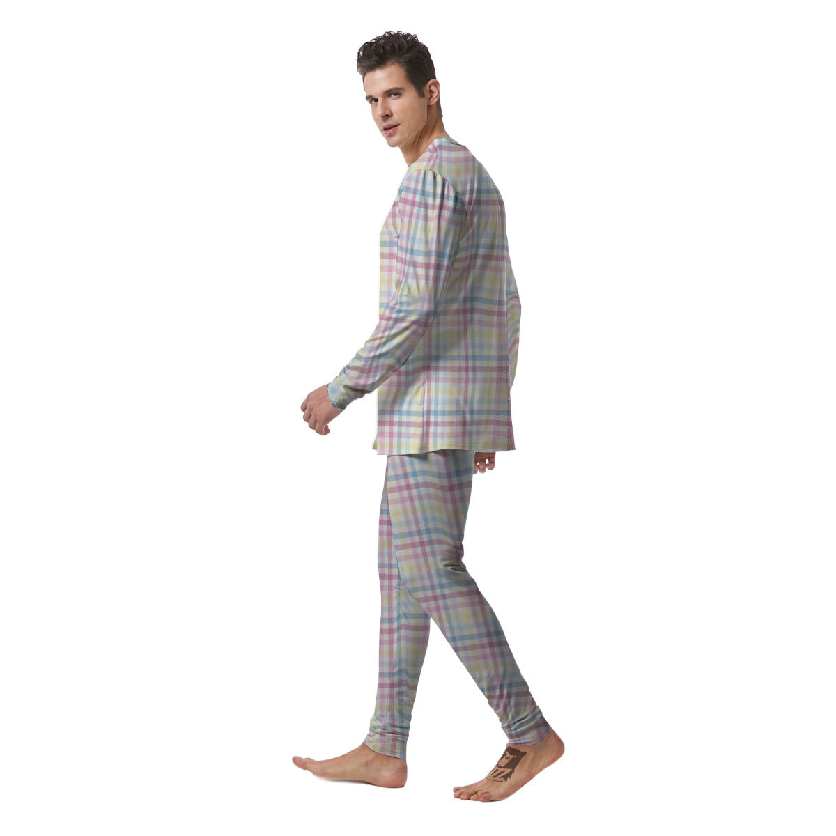 Pastel Plaid Cotton Candy Print Pattern Men's Pajamas-grizzshop