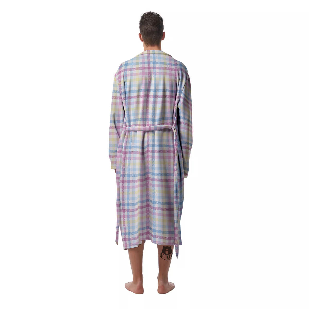 Pastel Plaid Cotton Candy Print Pattern Men's Robe-grizzshop