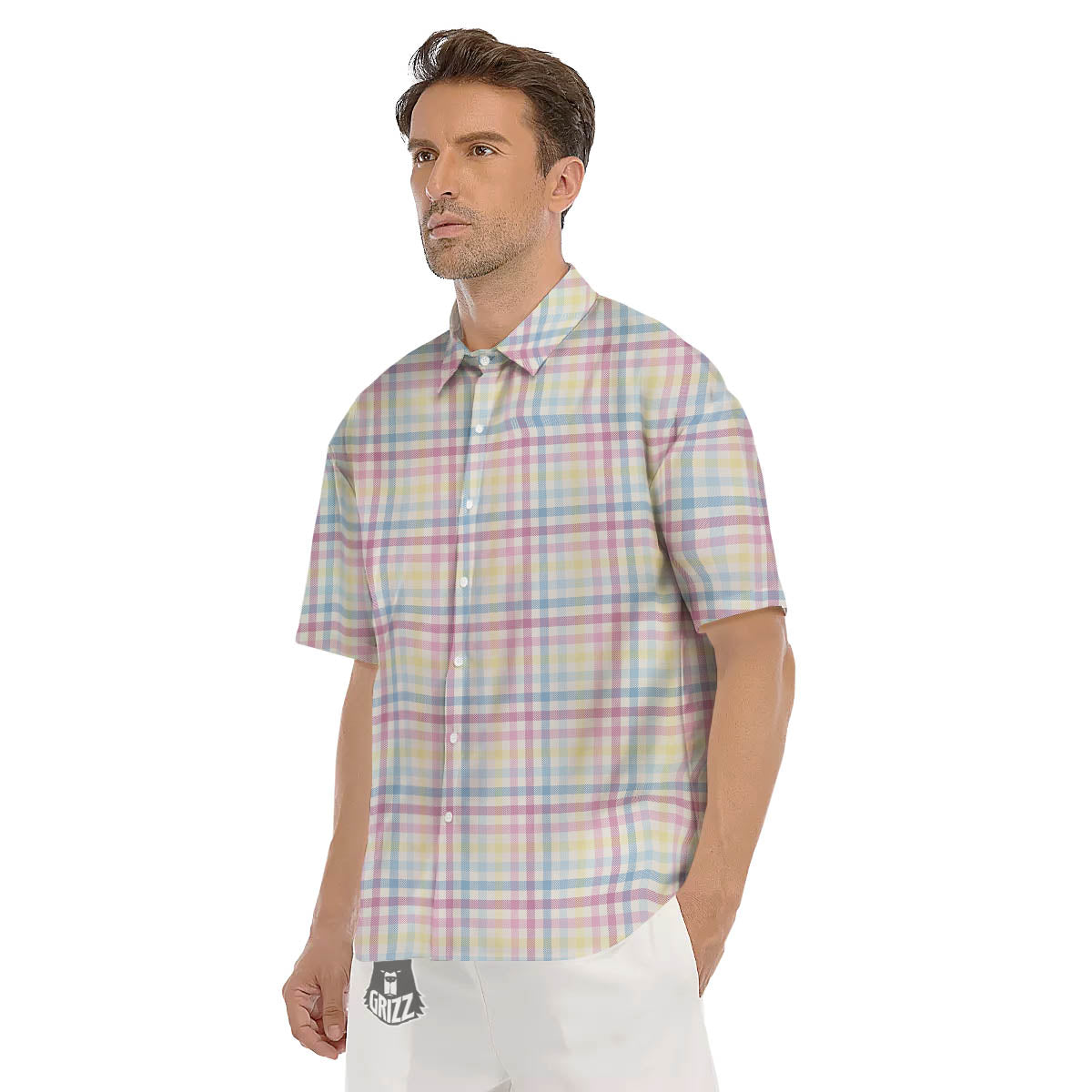 Pastel Plaid Cotton Candy Print Pattern Men's Short Sleeve Shirts-grizzshop