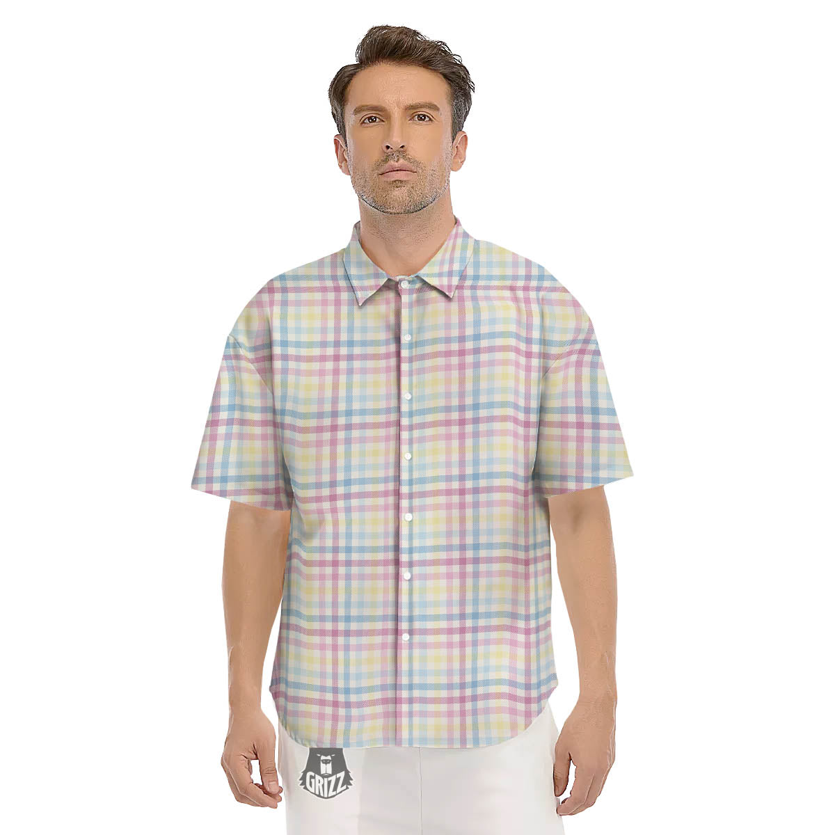 Pastel Plaid Cotton Candy Print Pattern Men's Short Sleeve Shirts-grizzshop