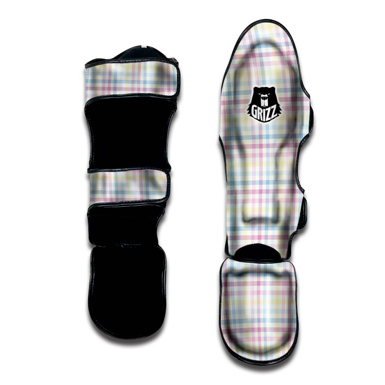 Pastel Plaid Cotton Candy Print Pattern Muay Thai Shin Guards-grizzshop