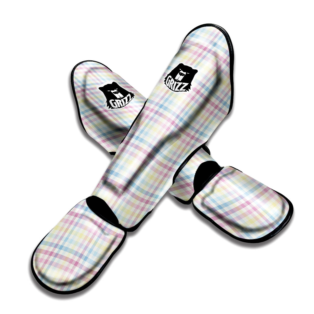 Pastel Plaid Cotton Candy Print Pattern Muay Thai Shin Guards-grizzshop