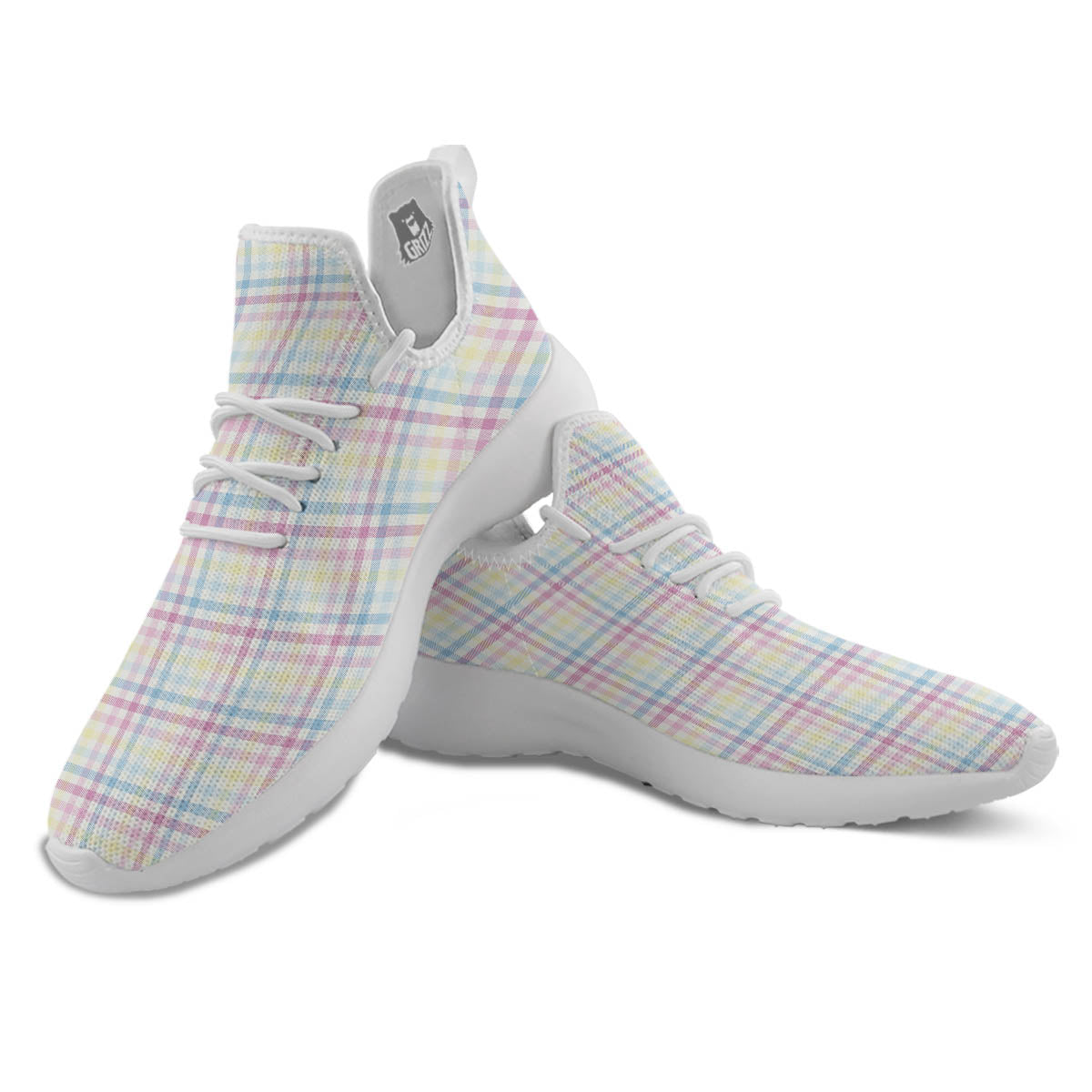 Pastel Plaid Cotton Candy Print Pattern White Athletic Shoes-grizzshop