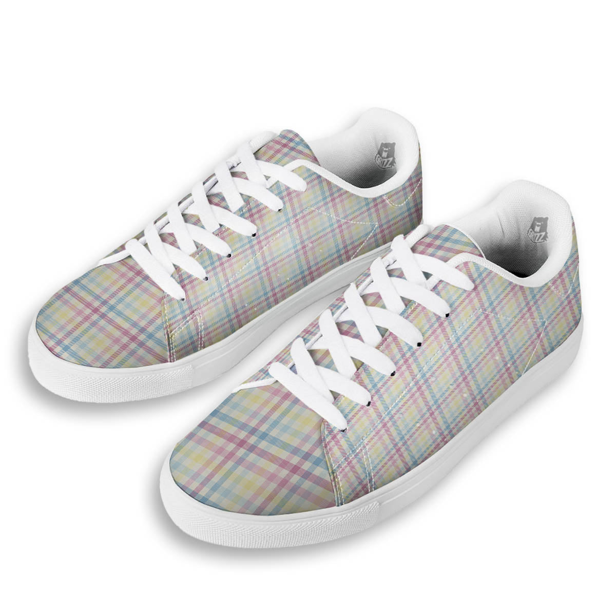 Pastel Plaid Cotton Candy Print Pattern White Low Top Sneakers-grizzshop