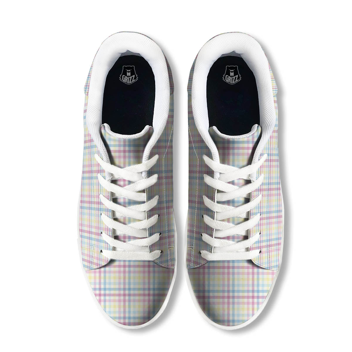 Pastel Plaid Cotton Candy Print Pattern White Low Top Sneakers-grizzshop