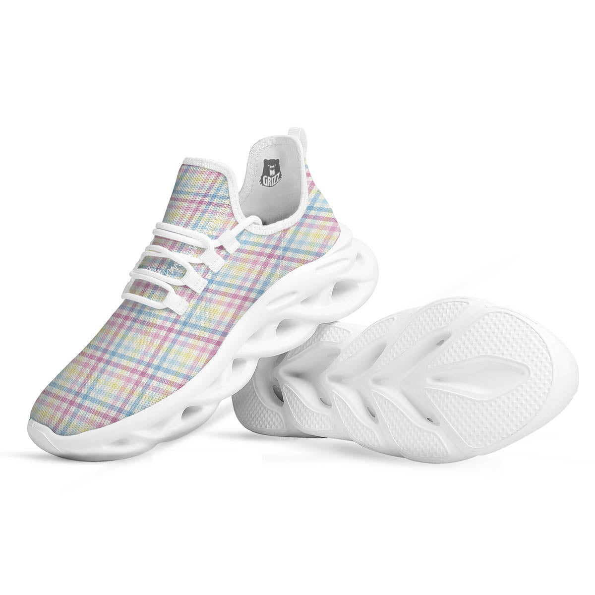 Pastel Plaid Cotton Candy Print Pattern White Running Shoes-grizzshop