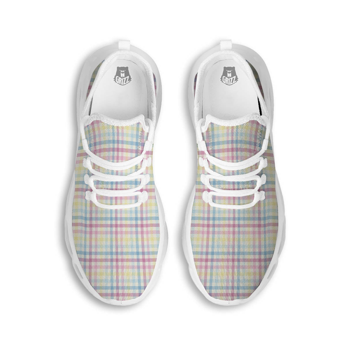 Pastel Plaid Cotton Candy Print Pattern White Running Shoes-grizzshop