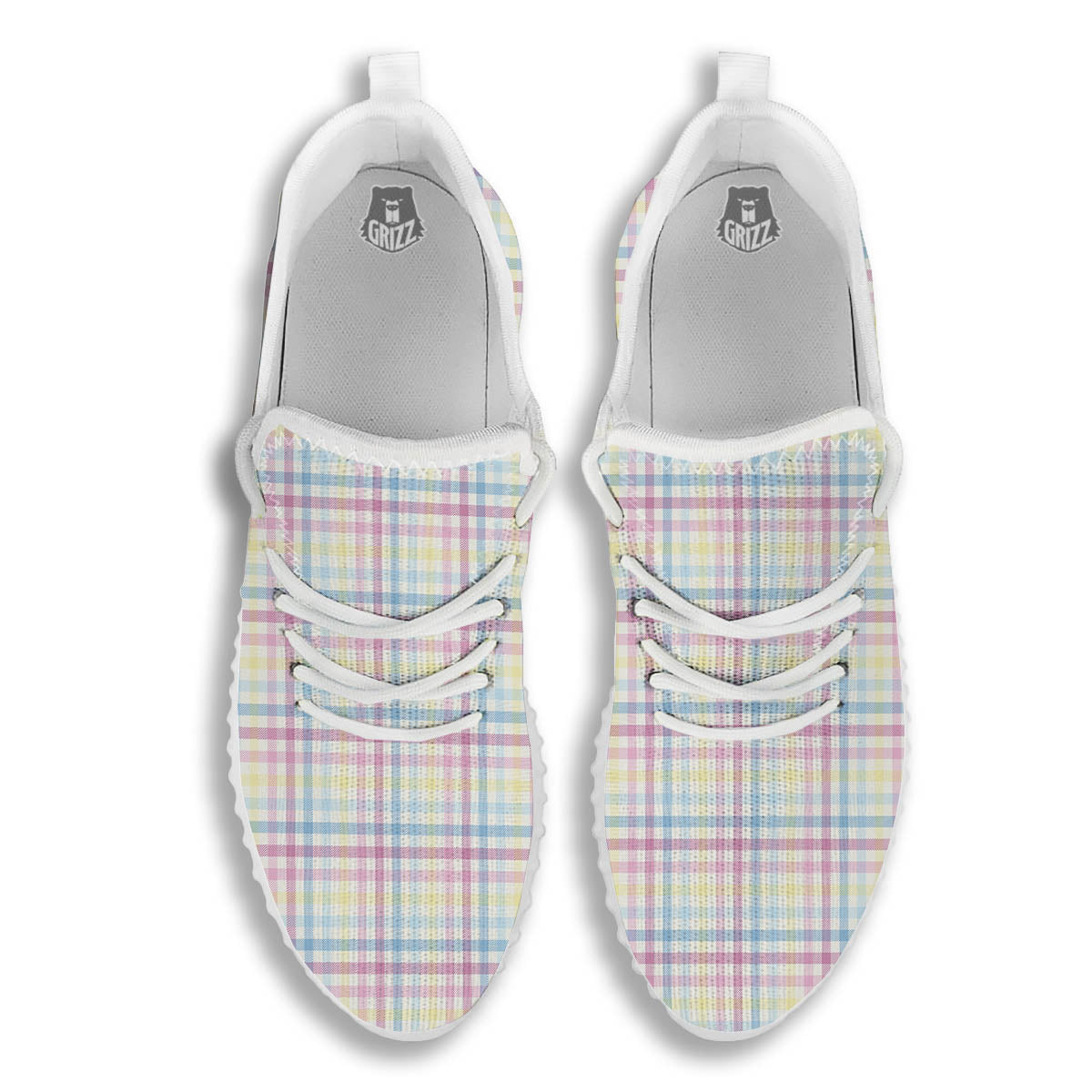 Pastel Plaid Cotton Candy Print Pattern White Walking Shoes-grizzshop