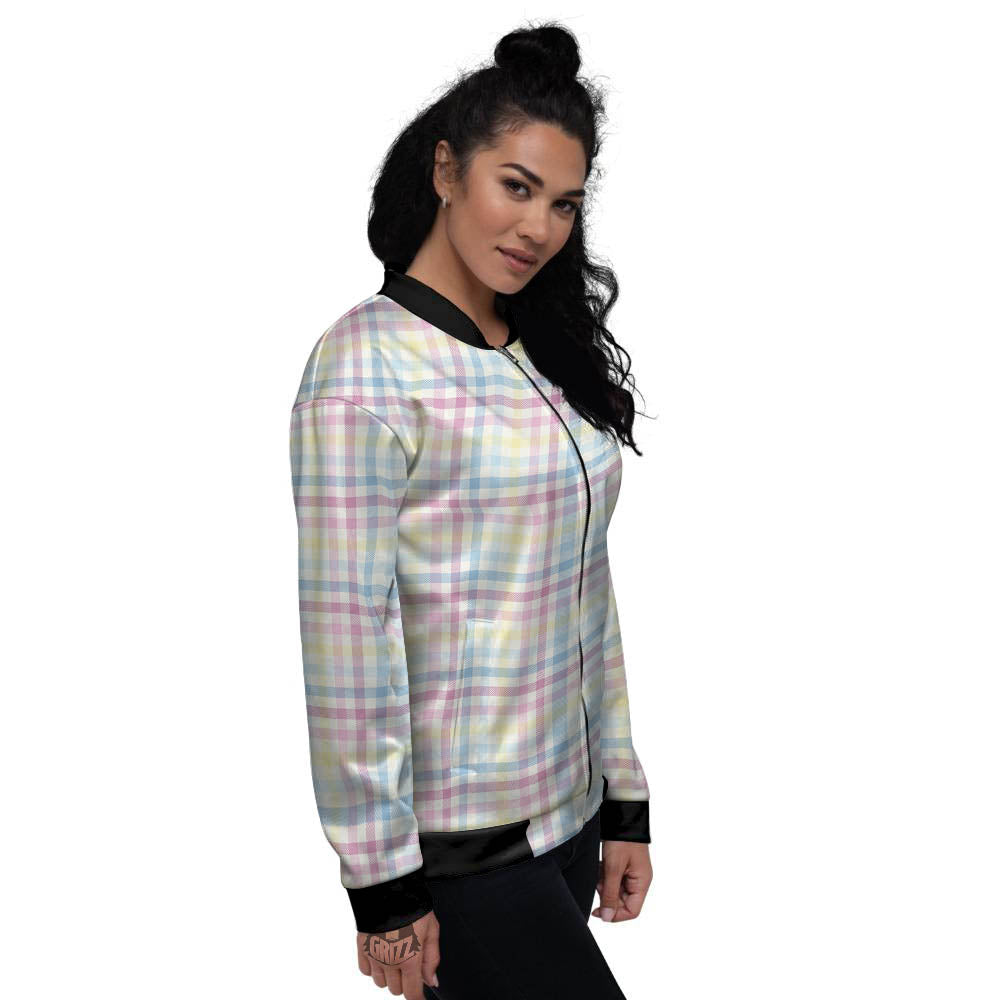 Pastel Plaid Cotton Candy Print Pattern Women's Bomber Jacket-grizzshop