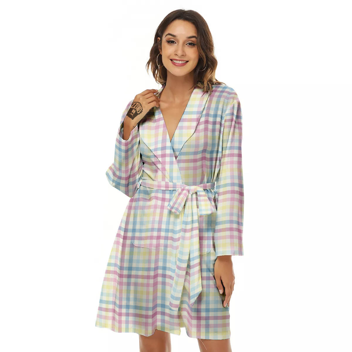 Pastel Plaid Cotton Candy Print Pattern Women's Robe-grizzshop