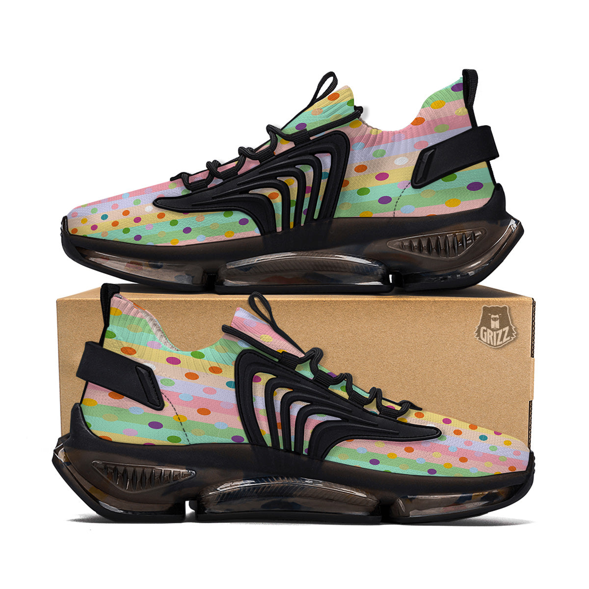 Pastel Polka Dots Print Pattern Black Gym Shoes-grizzshop